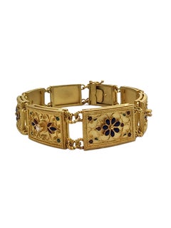 18K Yellow Gold Diamond Enamel Floral Panel Bracelet #26123