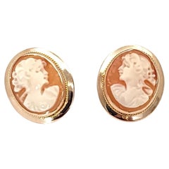 14K Yellow Gold Cameo Stud Earrings #26162