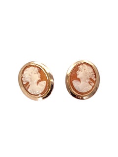 14K Yellow Gold Cameo Stud Earrings #26162
