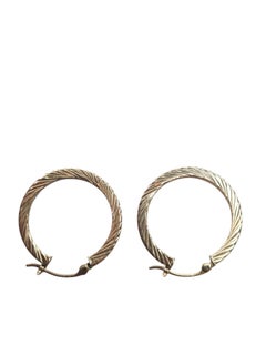 14K Yellow Gold Textured Hoop Earrings #26159