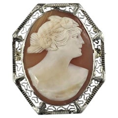14K White Gold Cameo Brooch/Pendant #26227