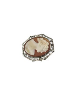 14K White Gold Cameo Brooch/Pendant #26227