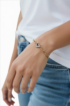 Pulsera de eslabones en forma de corazón de oro de 18 quilates bicolor (amarillo y blanco) n.º 26708