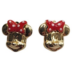 Disney 10K Yellow Gold Enamel Minnie Mouse Stud Earrings #26283