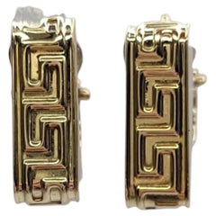 14K Yellow Gold Greek Key Huggie Hoop Earrings #26729