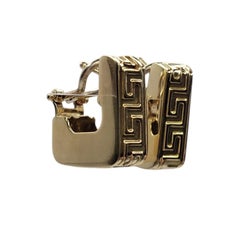 14K Yellow Gold Greek Key Huggie Hoop Earrings #26729