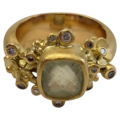 18K Yellow Gold Prasiolite and Diamond Ring Sandblast Finish Size 6 Cert #26885
