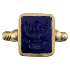 18K Yellow Gold Lapis Lazuli Reversible Intaglio Flip Ring Size 6.5 # 26860