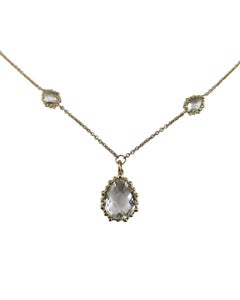 Collier Anzie avec pendentif en or jaune 14 carats orné d'une topaze claire, modèle « Station Drop », 17" #26908