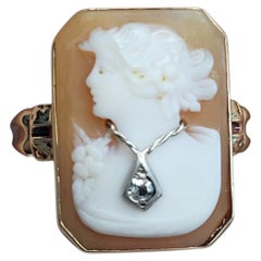 10K Yellow Gold Diamond Cameo Ring Size 7 #26913