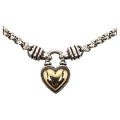 Judith Ripka Sterling 14K Yellow Gold Lock Heart Pendant Necklace 18" #26220