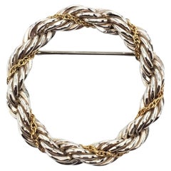 Tiffany & Co. Sterling 18k Yellow Gold Twisted Rope Wreath Brooch Pin # 25944