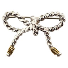 Tiffany & Co. Sterling Silver 18k Yellow Gold Rope Bow Brooch #25952