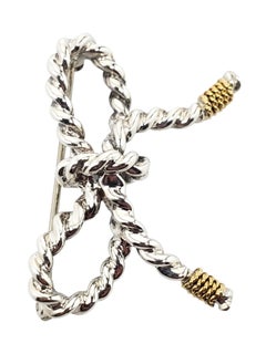 Tiffany & Co. Sterling Silver 18k Yellow Gold Rope Bow Brooch #25952