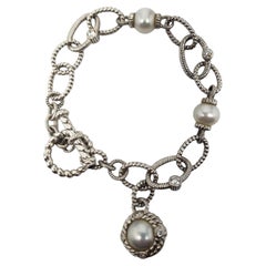 Bracciale Judith Ripka in argento sterling con perle CZ e maglie a gancio n. 25830