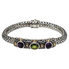 Samuel B. BJC Sterling Silver 18k Purple Green Gemstone Woven Bracelet #25874