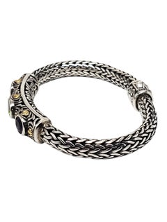 Samuel B. BJC Sterling Silver 18k Purple Green Gemstone Woven Bracelet #25874