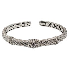 Judith Ripka Sterling Silver CZ Twisted Hinged Cuff Bracelet #25829