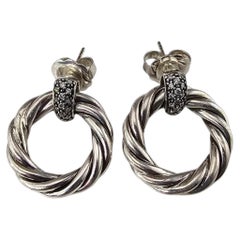 David Yurman Sterling Silver Diamond Door Knocker Hoop Earrings #25911