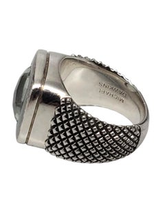 Bague imposante en argent sterling avec pierre verte, signée Michael Dawkins, taille 6, n° 26786