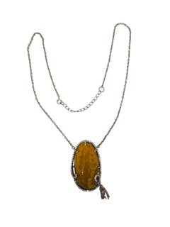 Joy Sterling Silver Carved Figural Yellow Stone Tassel Pendant Necklace #26029