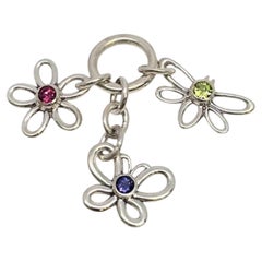 Tiffany & Co Sterling Silver Multi Gemstone Flower Butterfly Pendant #27025