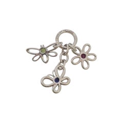 Tiffany & Co Sterling Silver Multi Gemstone Flower Butterfly Pendant #27025