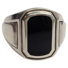 David Yurman Sterling Silver Black Onyx Signet Ring Size 8 #27002