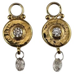 Gurhan : paire de boucles d'oreilles pendantes en or jaune 24 carats en forme de goutte, ornées de diamants #26990