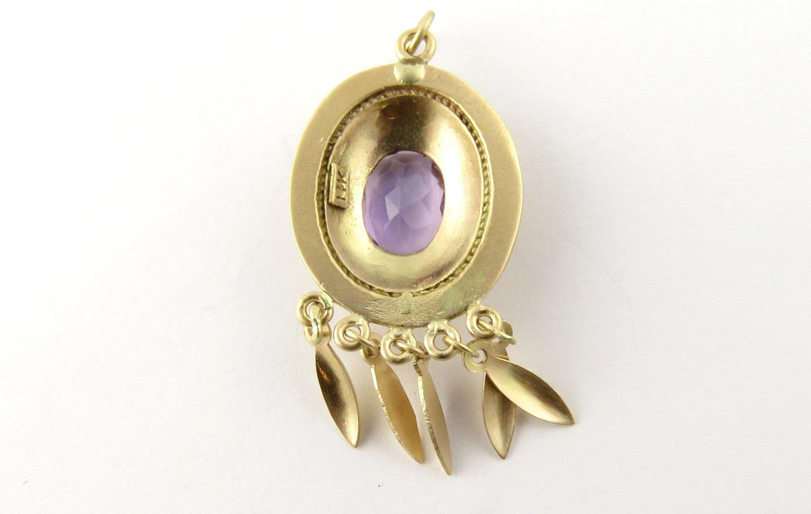 14 Karat Yellow Gold Genuine Amethyst Pendant 2