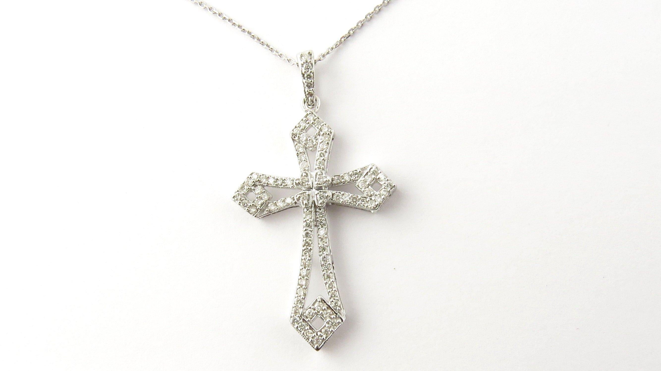 14 Karat White Gold Diamond Cross Pendant Necklace at 1stDibs 