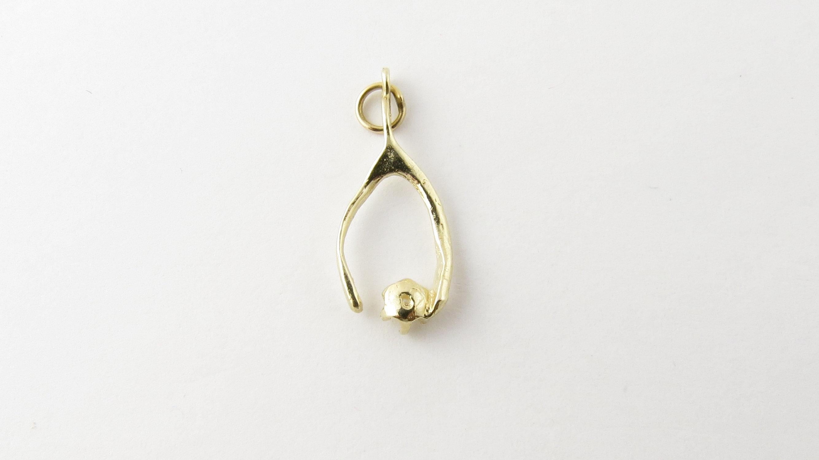 14 Karat Yellow Gold and Seed Pearl Wishbone Charm 2