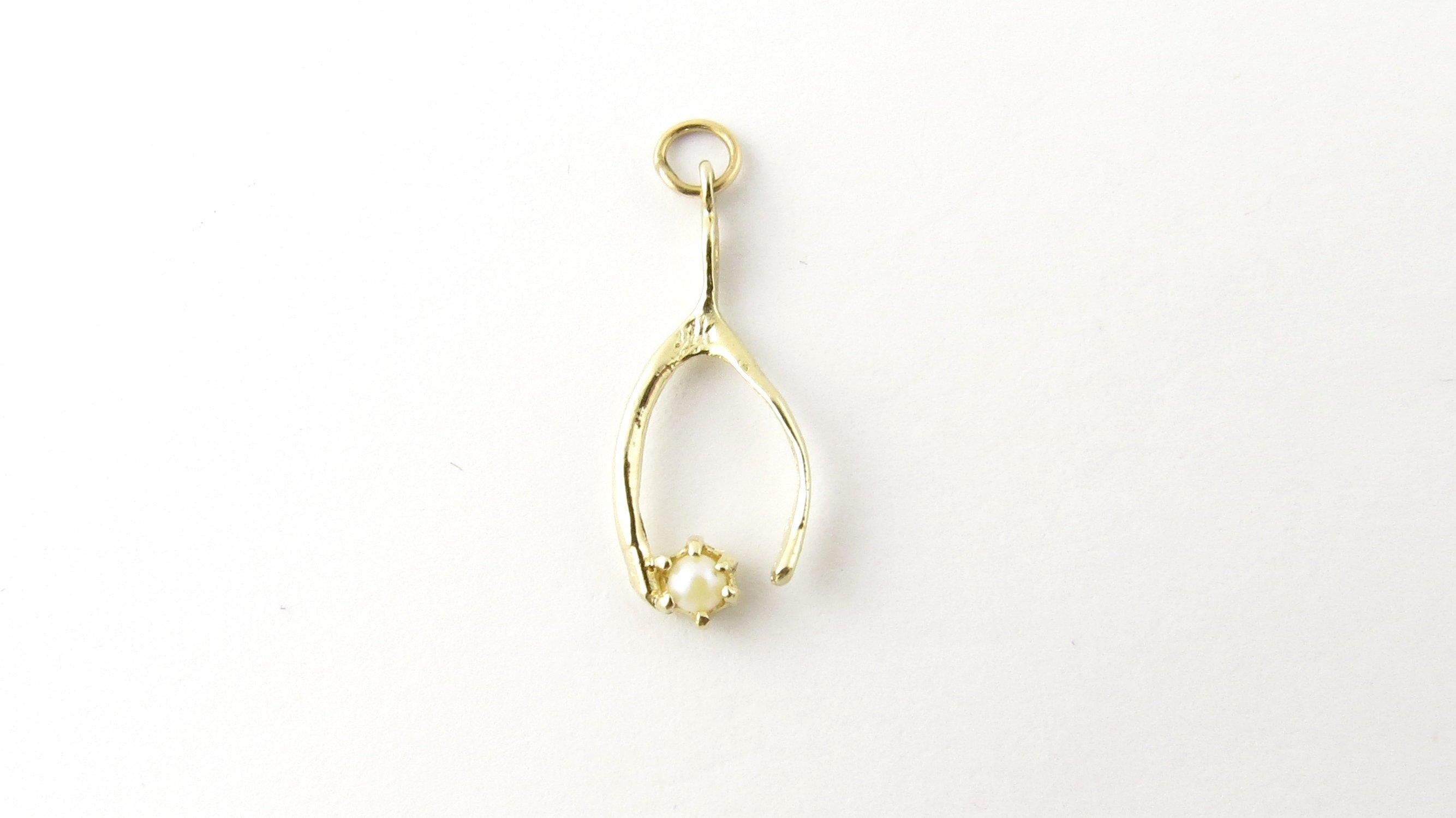 14 Karat Yellow Gold and Seed Pearl Wishbone Charm In Good Condition In Washington Depot, CT