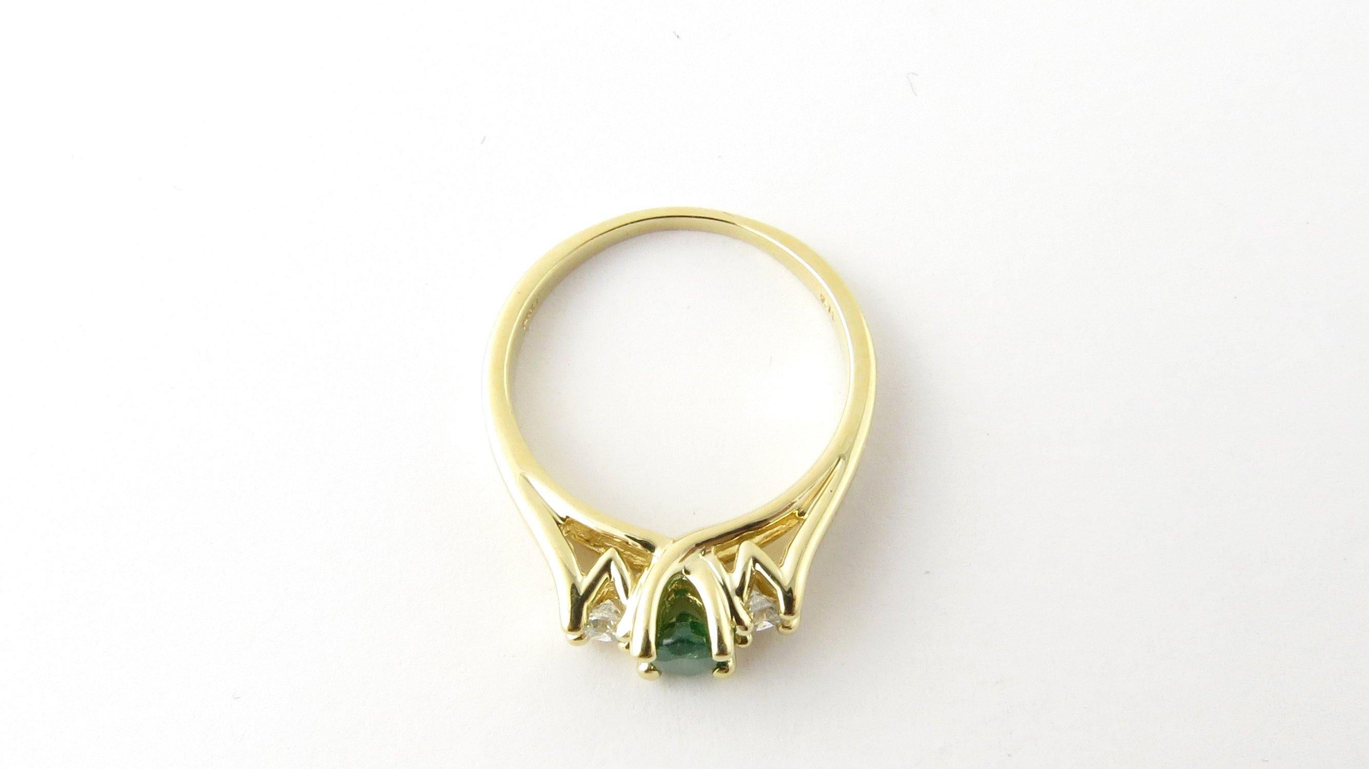 Round Cut 14 Karat Yellow Gold Genuine Emerald and Diamond Ring