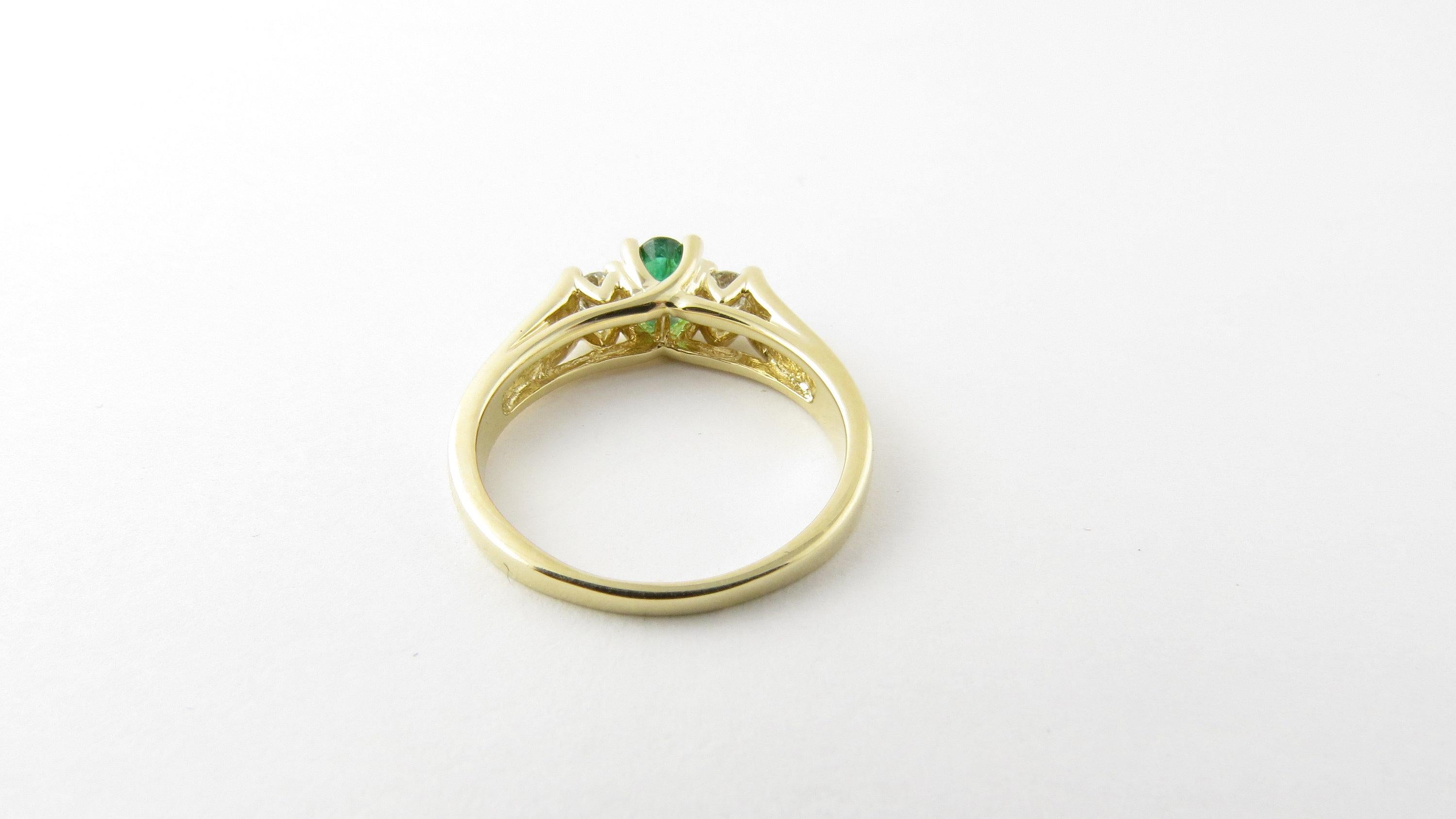 14 Karat Yellow Gold Genuine Emerald and Diamond Ring 1