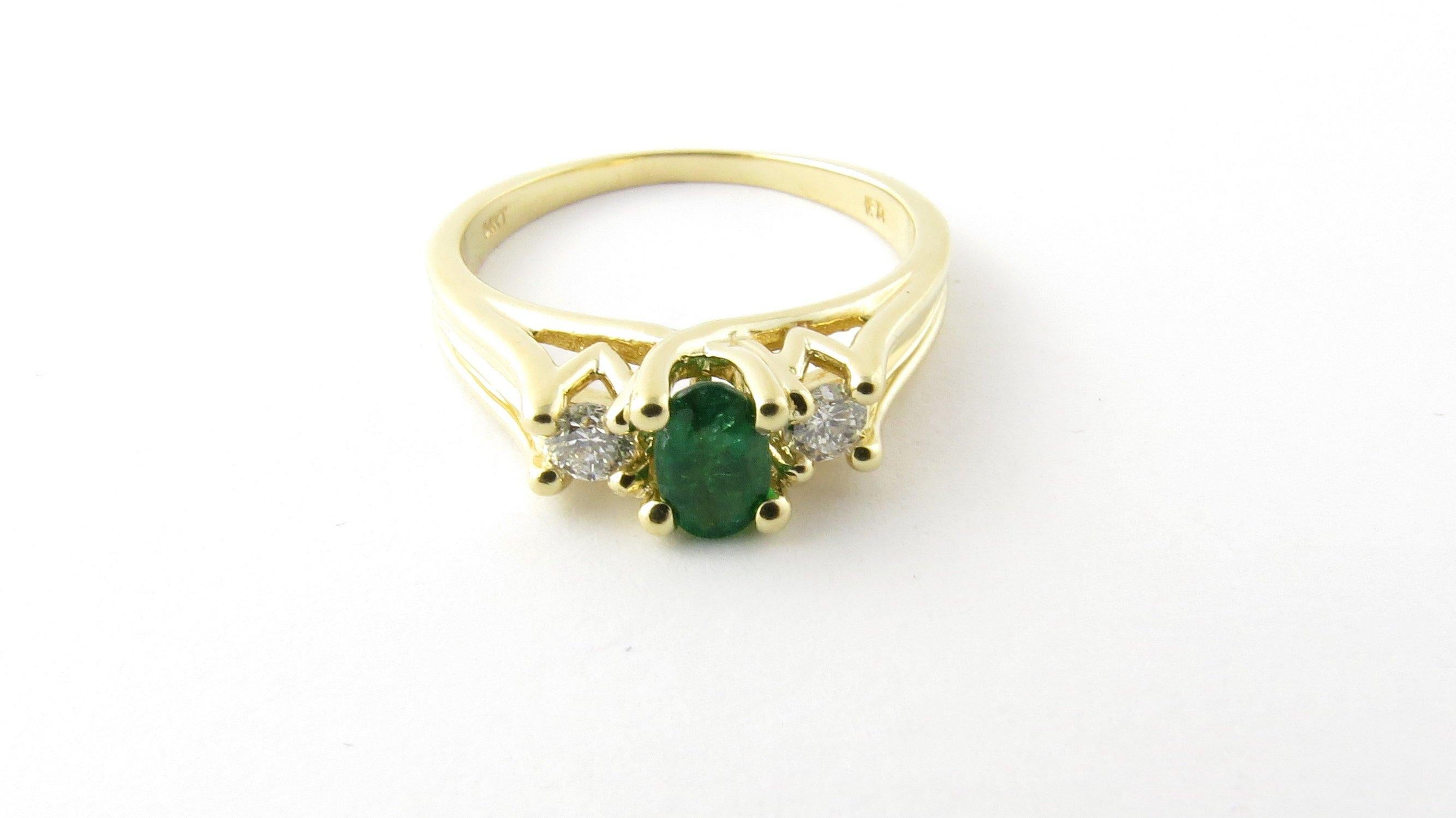 Women's 14 Karat Yellow Gold Genuine Emerald and Diamond Ring