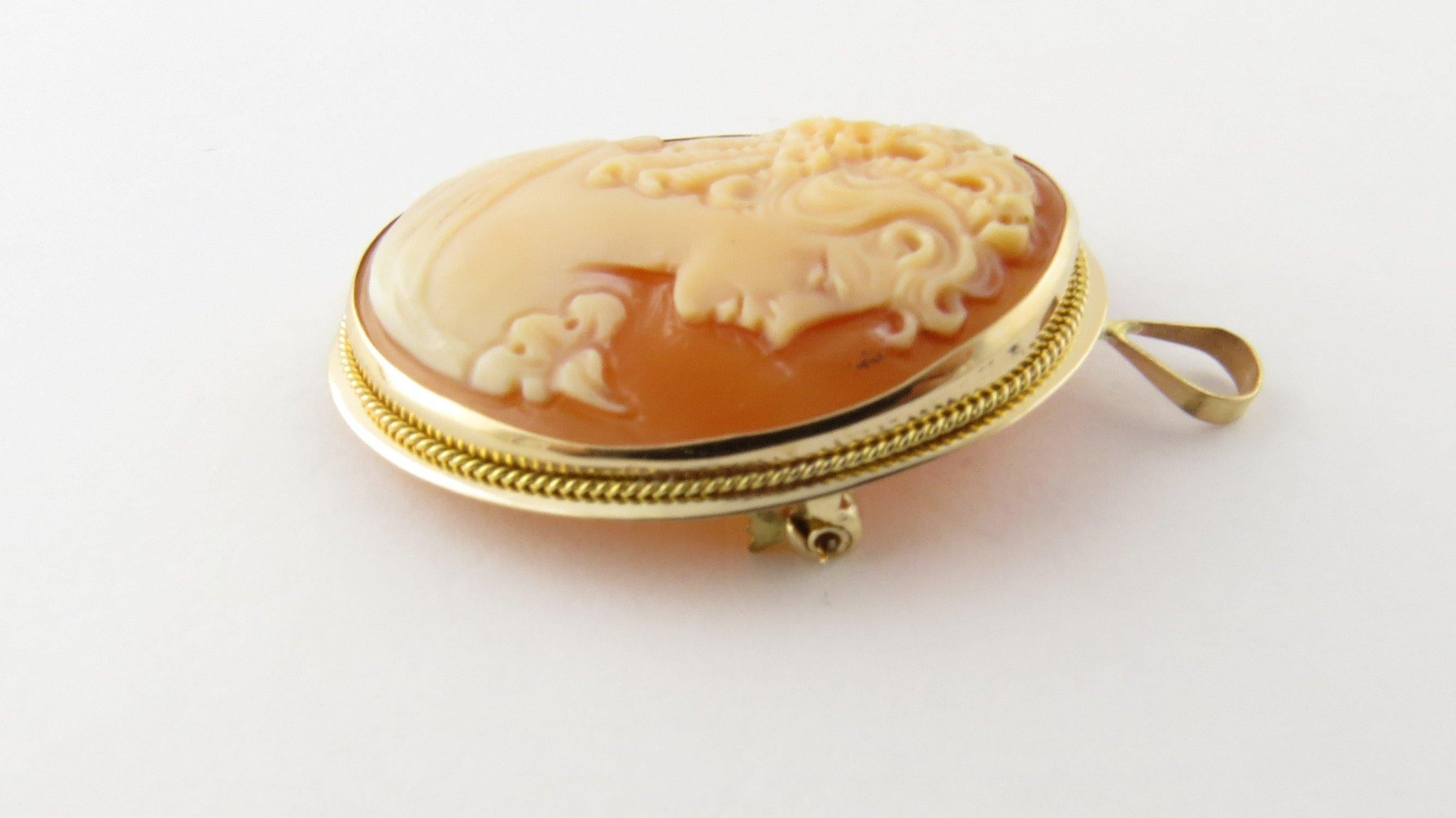 14 Karat Yellow Gold Cameo Pendant or Brooch In Good Condition In Washington Depot, CT