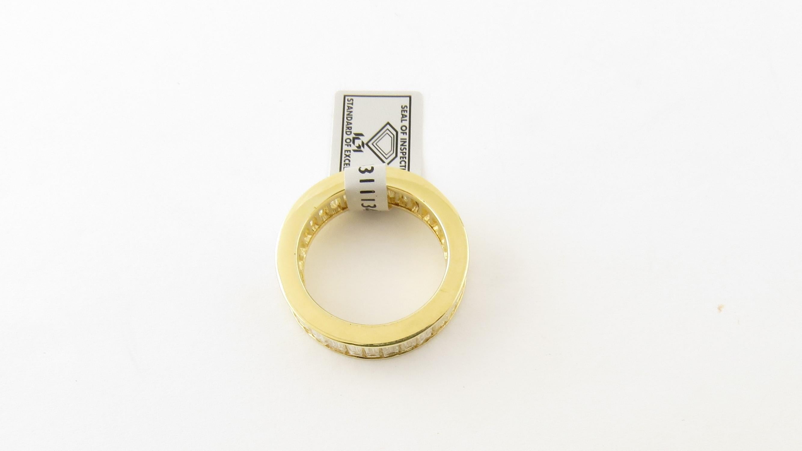 18 Karat Yellow Gold 4.48 Carat Baguette Cut Diamond Eternity Band Ring ...