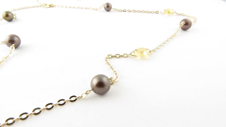 14 Karat Yellow Gold Grey Pearl and Citrine Necklace For Sale at 1stDibs