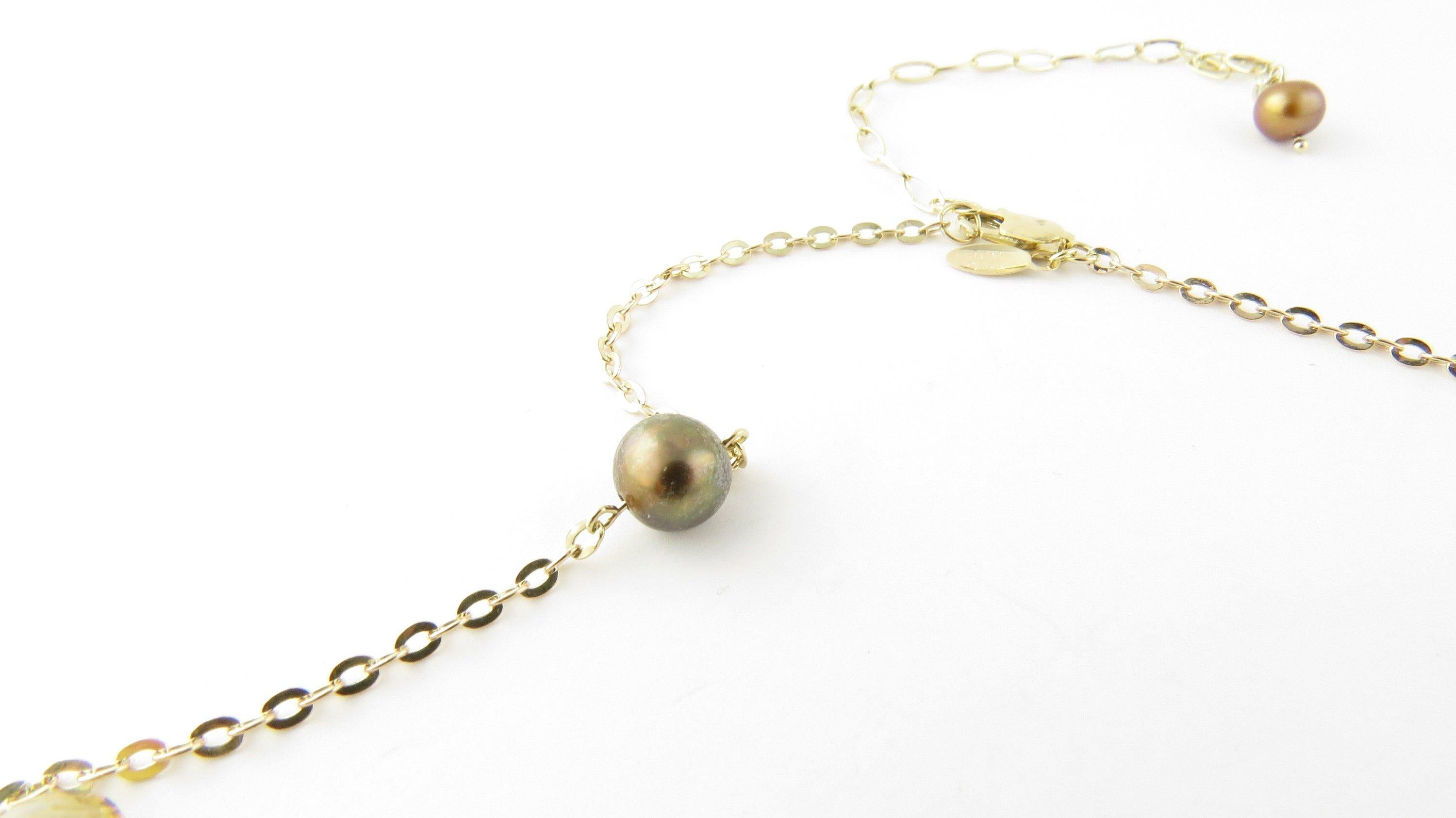 Women's 14 Karat Yellow Gold Grey Pearl and Citrine Necklace For Sale