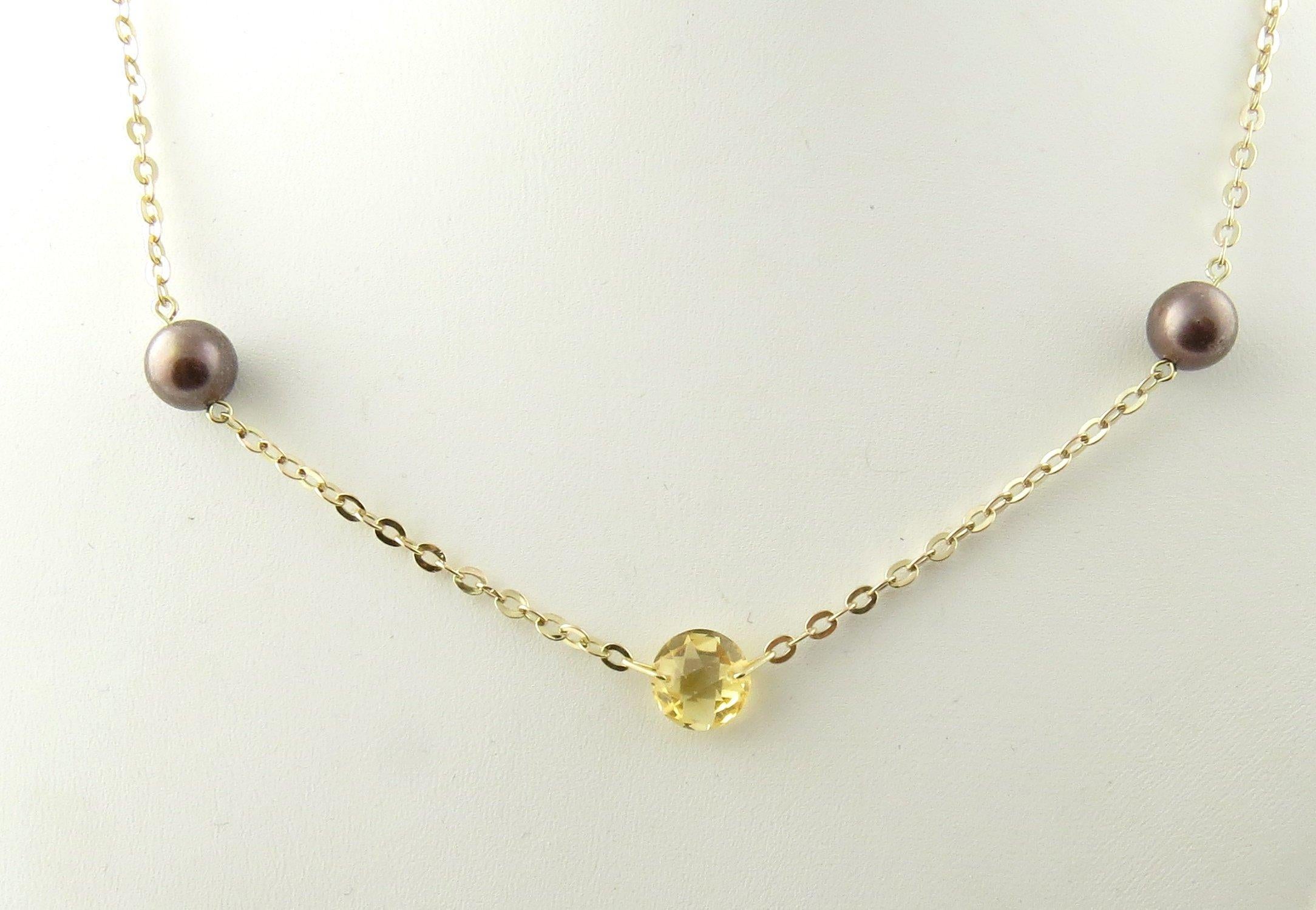 14 Karat Yellow Gold Grey Pearl and Citrine Necklace For Sale 1