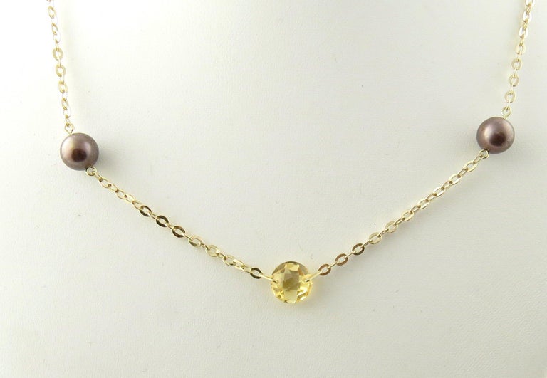 14 Karat Yellow Gold Grey Pearl and Citrine Necklace For Sale at 1stDibs