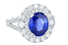 GIA Certified 14 Karat Gold 3.34 Carat Prong Set Faceted Blue Sapphire Ring