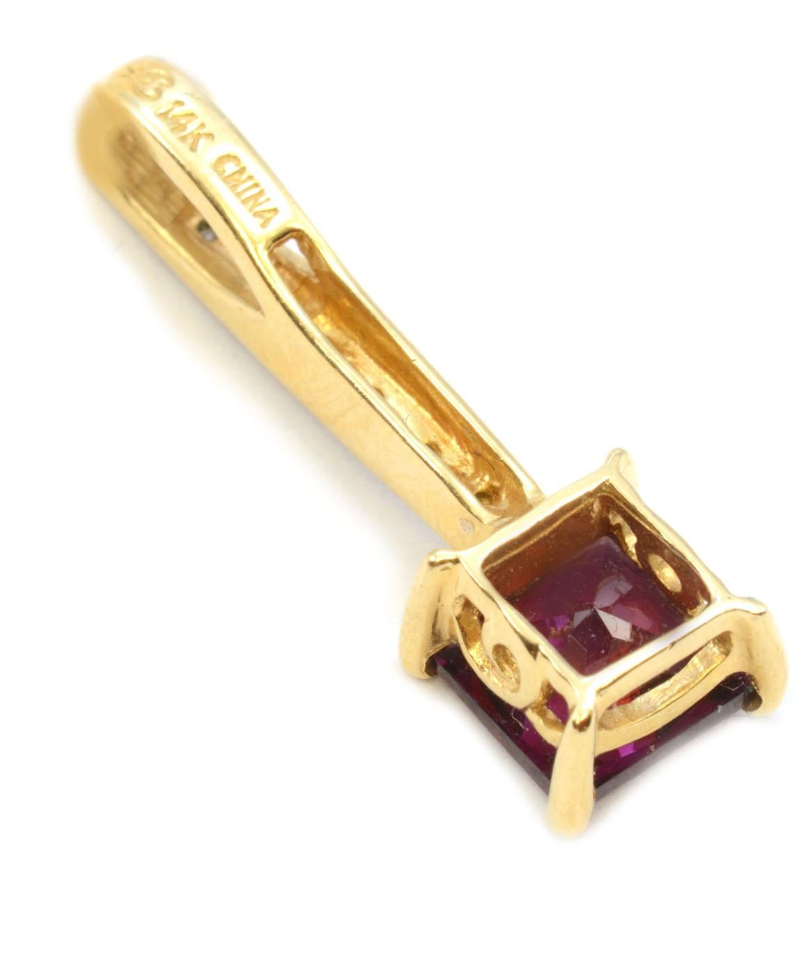 Women's or Men's 14 Karat Yellow Gold Garnet and Diamond Pendant