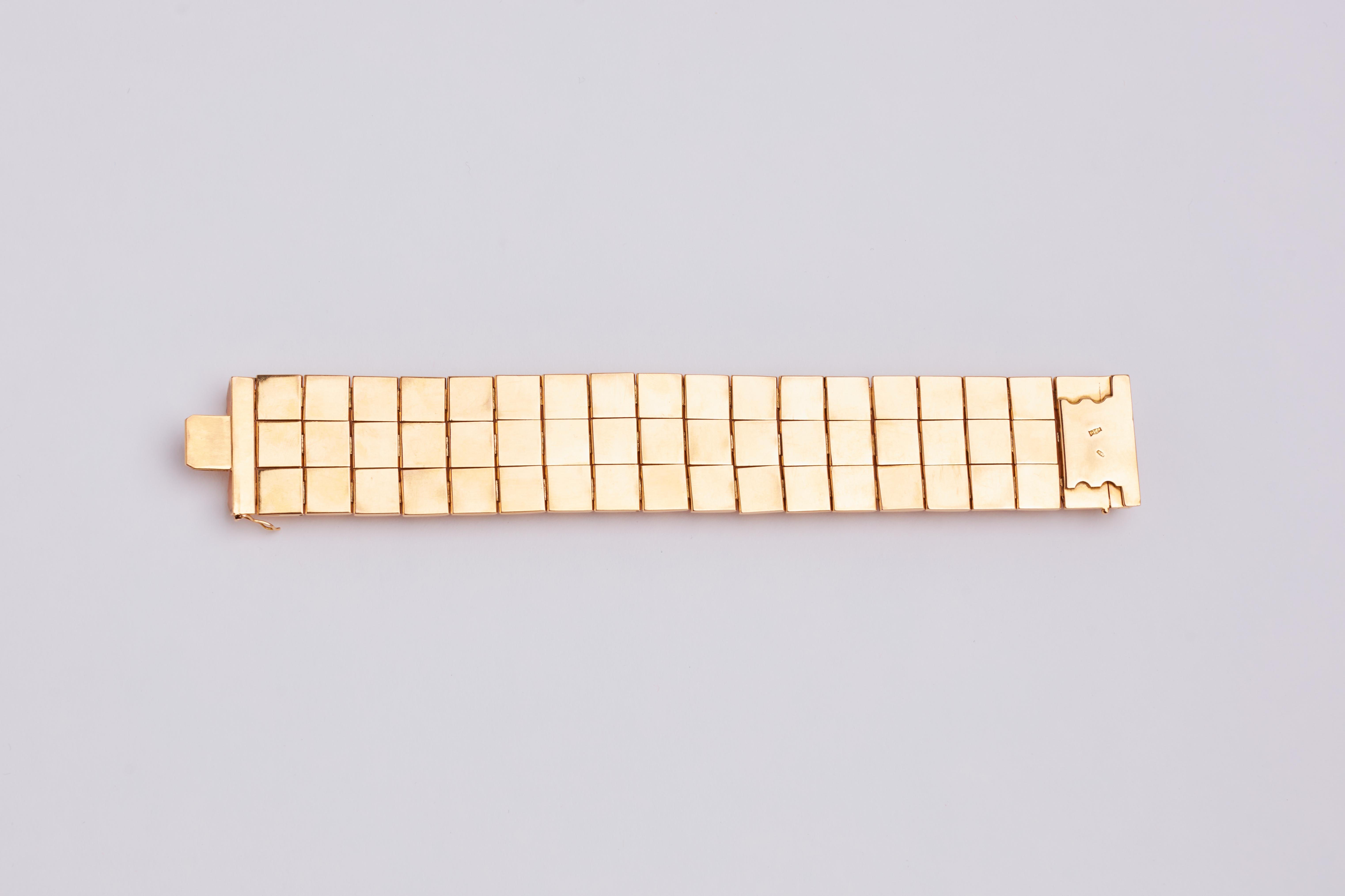 1930's 18k yellow gold bracelet. 7.5 inches long by 1 inch wide. 