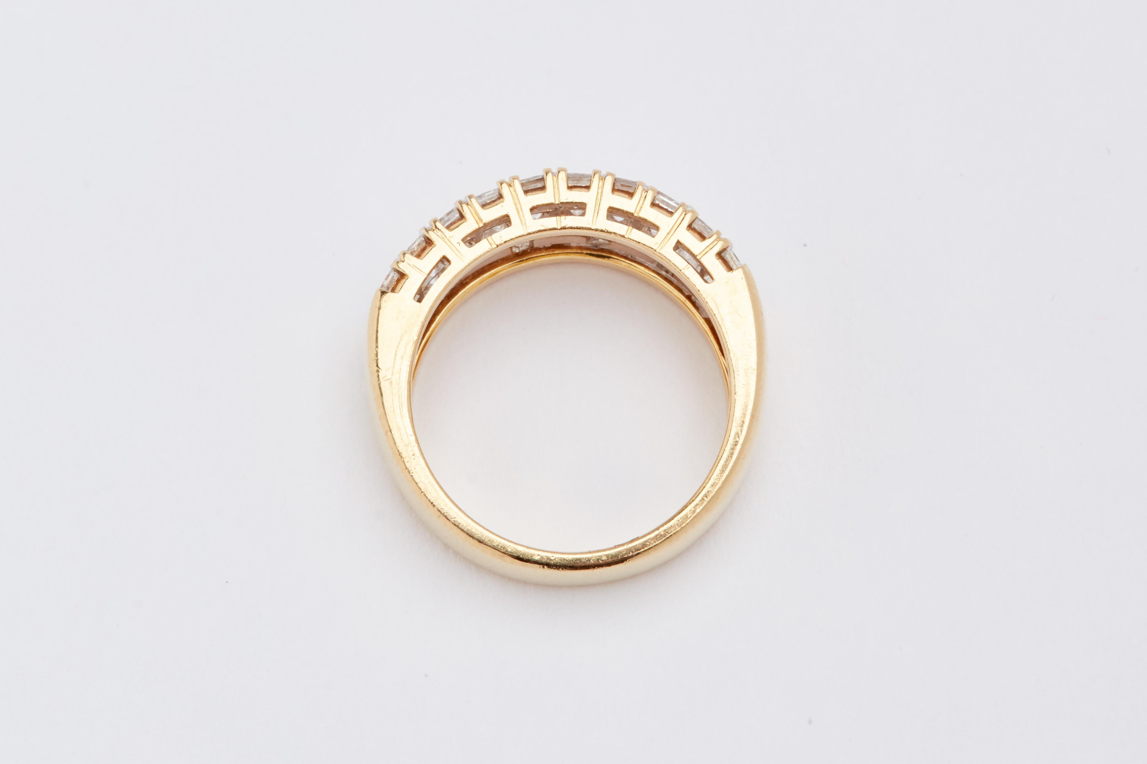Round Cut 18 Karat Yellow Gold 3-Row Diamond Ring