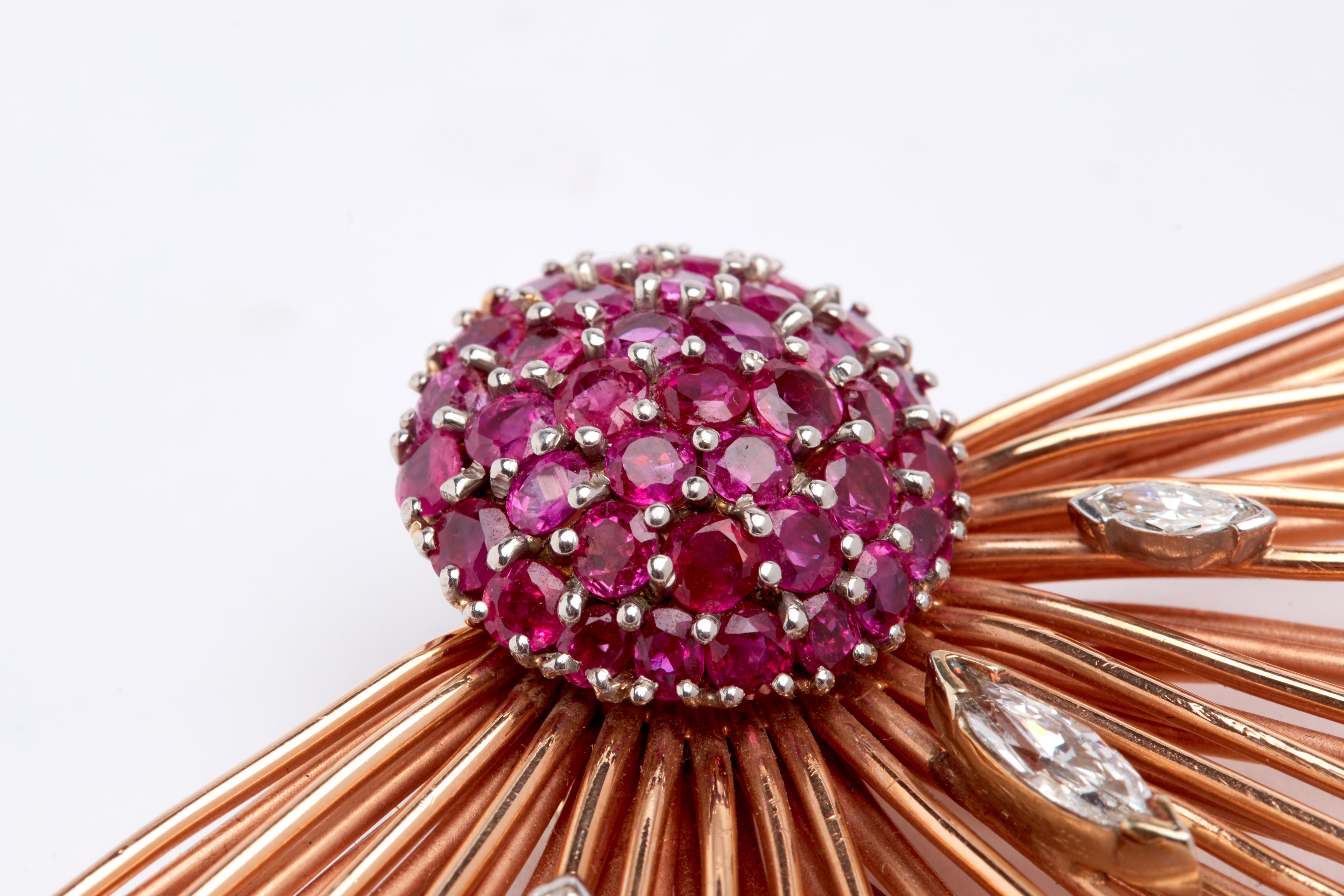 Rose Gold Ruby and Diamond Brooch 1