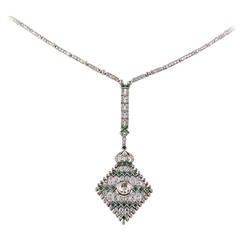 Art Deco Emerald Diamond Platinum Pendant Necklace 9