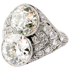 Art Deco Diamond Platinum Two Stone Cocktail Ring 8