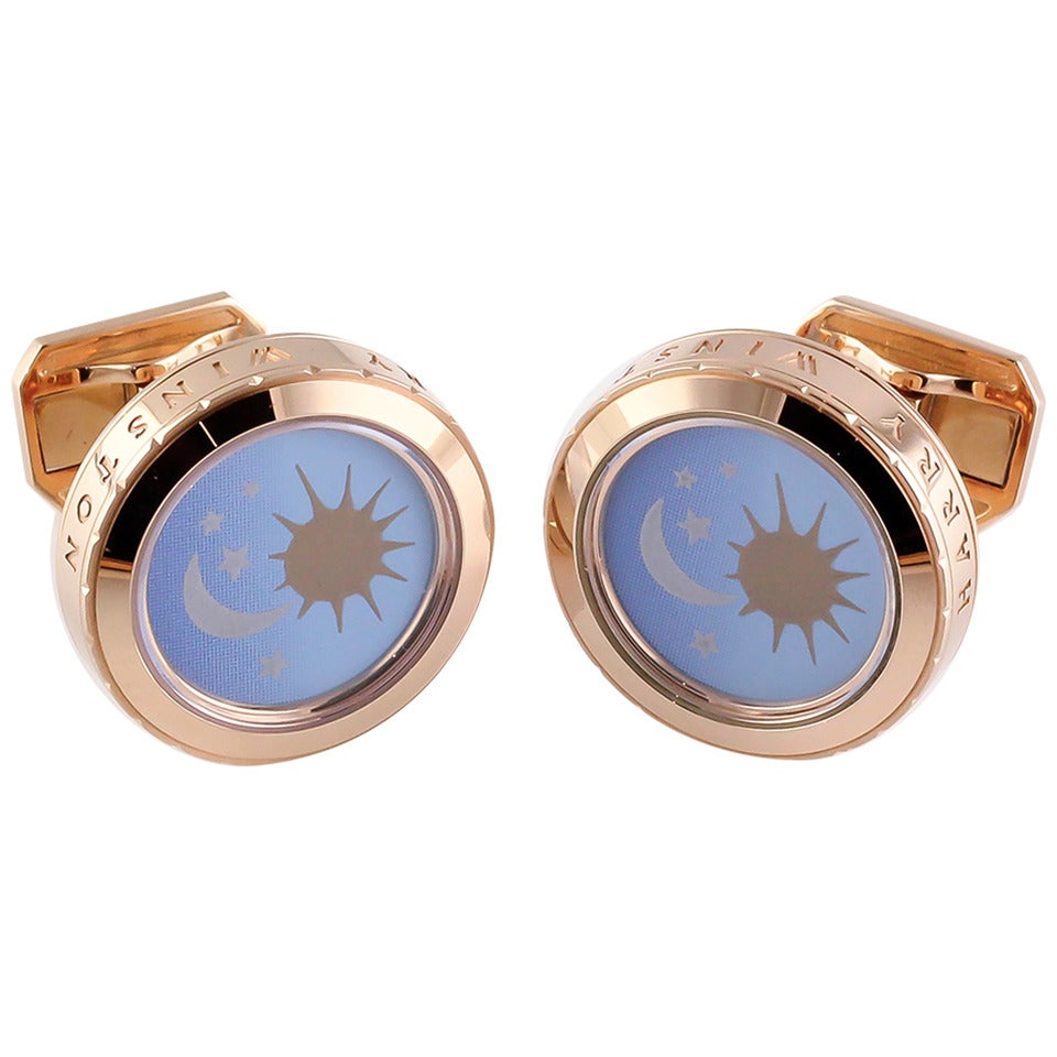 Harry Winston Ocean Enamel Gold Cufflinks at 1stDibs